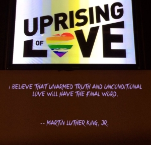 Uprising of Love. Photo: Snapped this banner at the Gershwin Theater in September, 2014, while attending the Uprising of Love benefit concert.