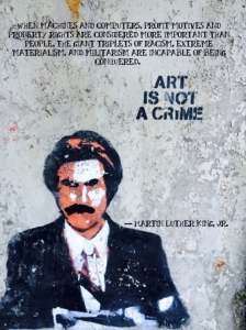 Art is NOT a crime. -- street artist. Photo: I snapped this under a highway overpass in Sheepshead Bay, Brooklyn in June 2014.